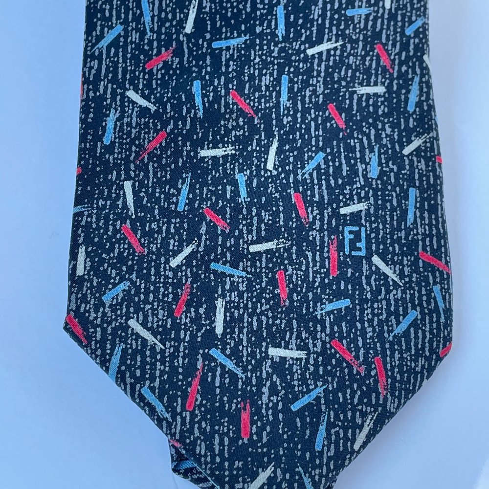 Fendi Roma Mens Multicolor Abstract Silk vintage Neck Tie - Picture 5 of 8